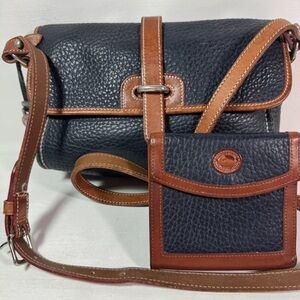 Vintage*X194*Dooney & Bourke East West Flap Bag & Wallet set-Nickel Navy EUC